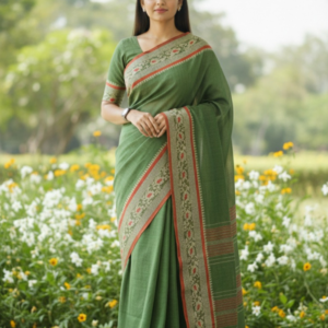 Khadi Saree with Fine Threadwork Border Accents