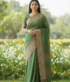 Khadi Saree with Fine Threadwork Border Accents