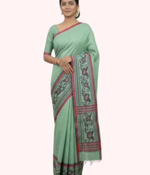 Khadi Saree with Folk-Art Inspired Border Detailing