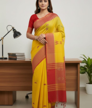 Lightweight Khadi Saree with Minimal Motif Accents