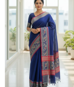 Khadi Saree with Intricate Jacquard-Style Border