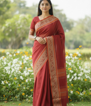 Khadi Saree with Classic Handloom Texture & Ornamental Border