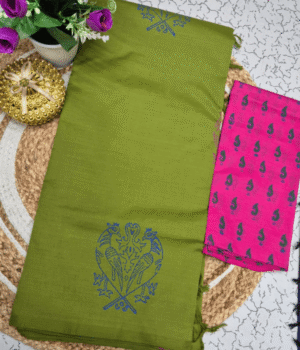 Parrot Green Saree with Bright Pink Blouse