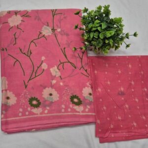 Rose Pink Floral Pure Cotton Saree with Blouse