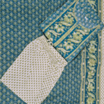 Pure Cotton Teal Foil Print Anarkali Set with Embroidered V-Yoke