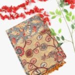 Beige Jute Silk Saree with Abstract & Figurative Print