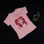 Girls Light Pink Cotton T-shirt with Disney Princess Graphic Print