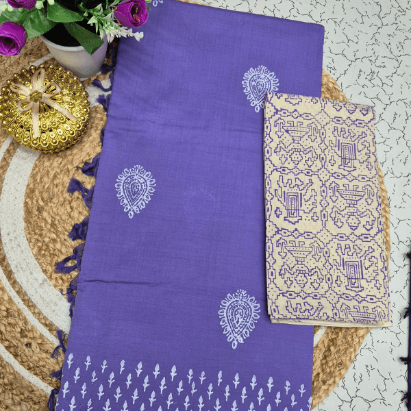 Lavender Purple & Ivory Print Saree