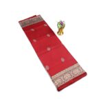 Red Madhubani Printed Saree with Intricate Temple Border