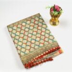 Green Jute Silk Saree with All-Over Diamond Woven Pattern