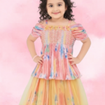 Girls Pastel Ombre Lehenga Choli Set with Peplum Top