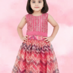 Kid Pink Sequin Choli Set with Multi-Color Floral Printed Skirt