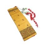 Mustard Yellow Madhubani Printed Fancy Saree with Gold Woven Border