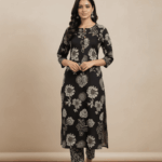 Black & White Paisley Floral Print Co-ord Set with Collar Neck