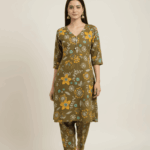 Green Floral Print Co-ord Set with Collar Neck