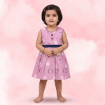 Lilac Cotton Printed Frock with Peter Pan Collar & Front Buttons