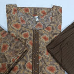 Brown Floral Kurti with Striped Pants