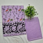 Grey Flamingo & Floral Print Pure Cotton Saree with Polka Dot Blouse