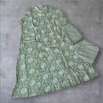 Pure Cotton Sage Green Angrakha Anarkali Kurti Set
