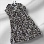 Black Motif Pattern Round Neck Rayon Umbrella Top