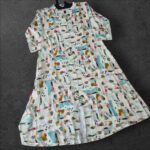 Off-White Abstract Pattern Round Neck Aline Rayon Kurti