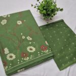 Leaf Green Floral Pure Cotton Saree with Blouse
