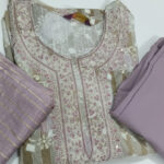 Mauve Heavily Embroidered Kurti Set