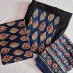 Navy Leaf Print Cotton Material