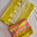 Neon Lime Geometric Lace-Work Cotton Material