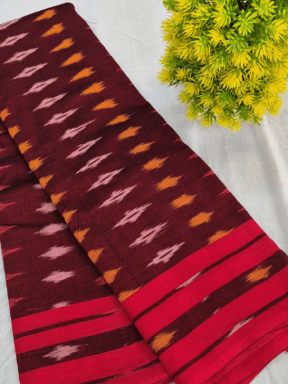 Maroon Pure Handloom Pochampally Ikat Cotton Saree