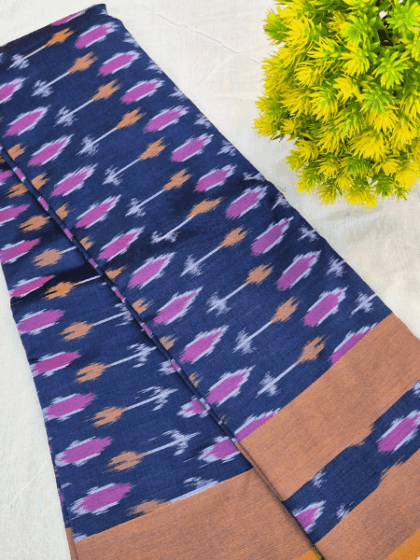 Navy Blue Pure Handloom Pochampally Ikat Cotton Saree
