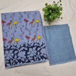 Sky Blue Flamingo Print Pure Cotton Saree with Blouse