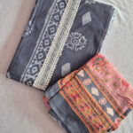 Slate Grey & Peach Ethnic Border Chudidhar Material