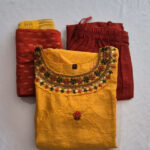 Vibrant Red & Mustard Designer Kurti Set