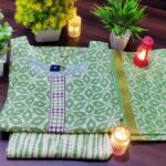 Light Green Patterned Round Neck Cotton Kurti Set