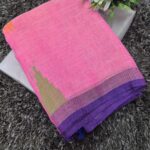 Bright Pink Khadi Tissue Saree with Contrast Purple Stripes