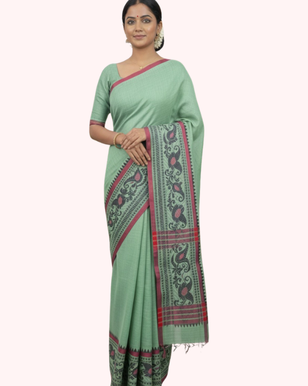 Khadi Saree with Folk-Art Inspired Border Detailing