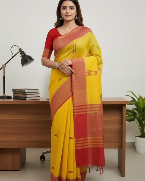 Lightweight Khadi Saree with Minimal Motif Accents