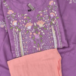 Lilac Glory V-Neck Kurti Set with Peach Bottom