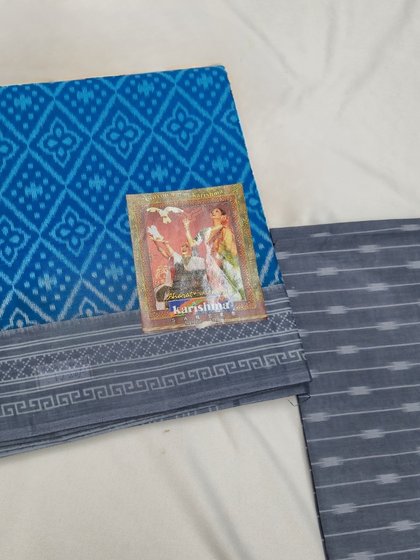 Blue and Gray Karishma Cotton Saree with Blouse