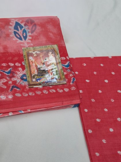 Red Floral Karishma Cotton Saree with Blouse