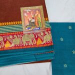 Terracotta and Teal Karishma Cotton Saree with Blouse