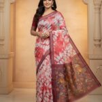 Linen Red Tissue Saree