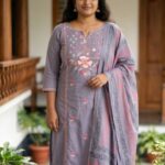 Mauve Embroidered Plus Size Kurti Set