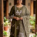 Olive Green Embroidered Plus Size Anarkali Kurti Set