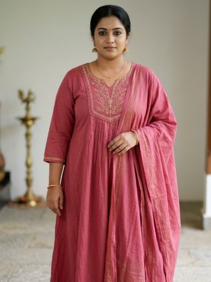 Pink Embroidered Plus Size Flared Kurti Set-1