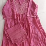 Pink Embroidered Plus Size Flared Kurti Set