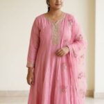 Pink Lace Work Plus Size Anarkali Kurti Set
