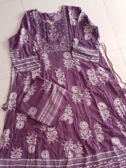 Purple Embroidered Plus Size Anarkali Kurti Set