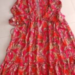 Red Floral Print Plus Size Tiered Kurti Set